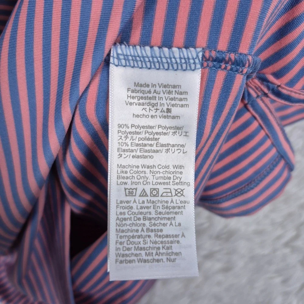 J. Crew Performance Polo Shirt Mens XL Pink Blue Striped Short Sleeve CE838 Golf